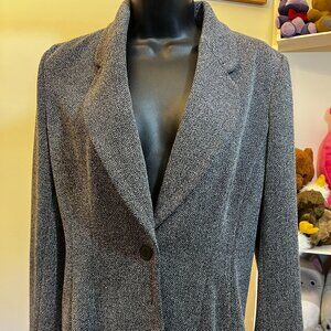 Calvin Klein Gray Herringbone One Button Tailored Blazer